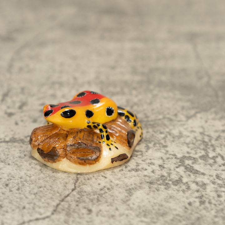 Red Poison Dart Frog On Log Tagua Nut Carving