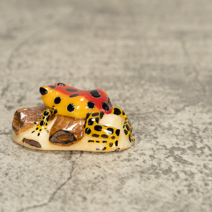 Red Poison Dart Frog On Log Tagua Nut Carving