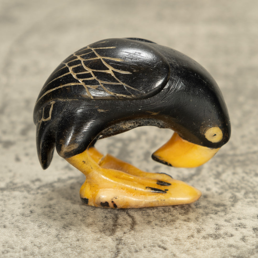 Vintage Black Bird Tagua Nut Carving