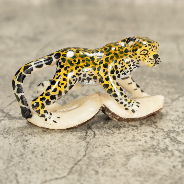 Large Jaguar Cat Tagua Nut Carving