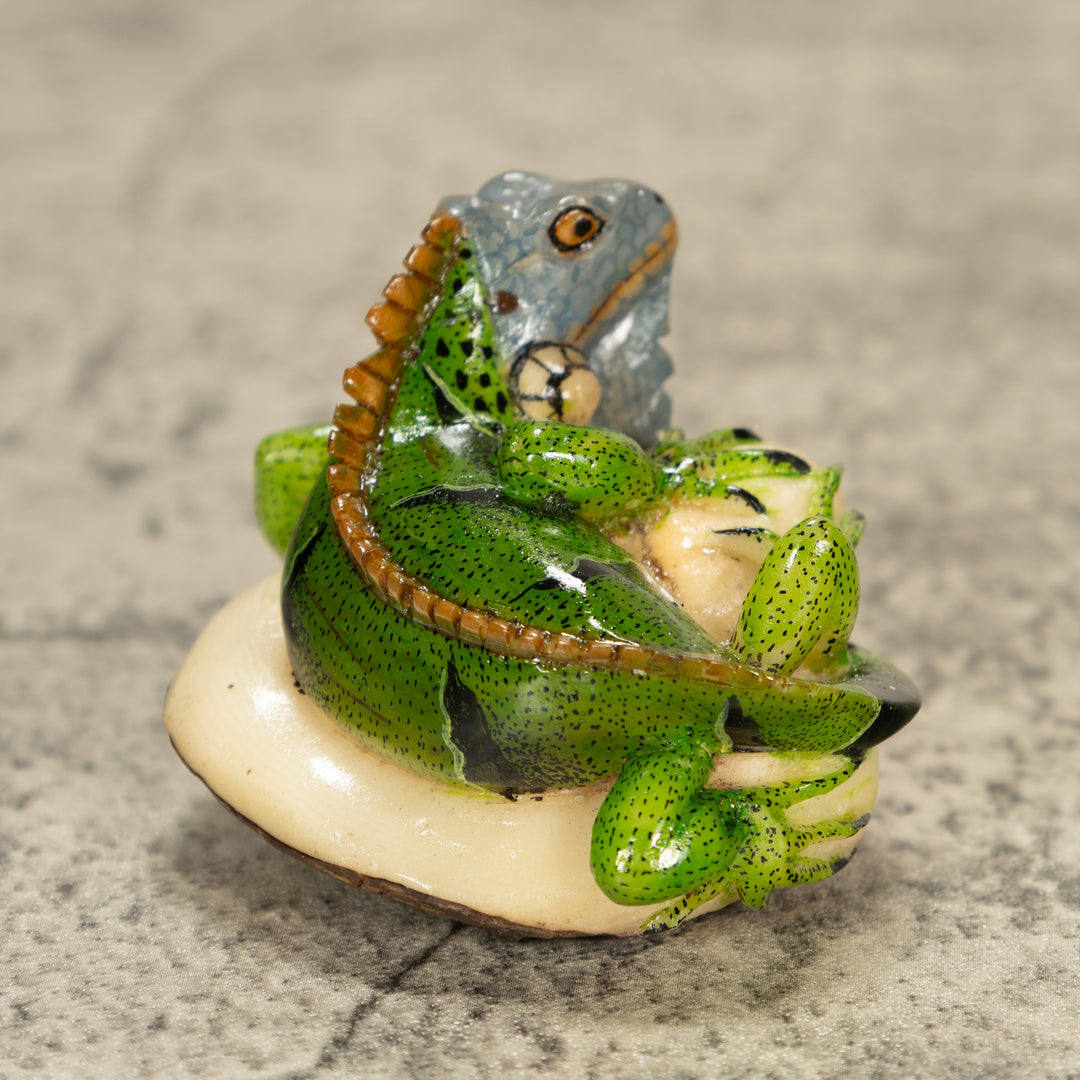 Green Iguana Lizard Tagua Nut Carving