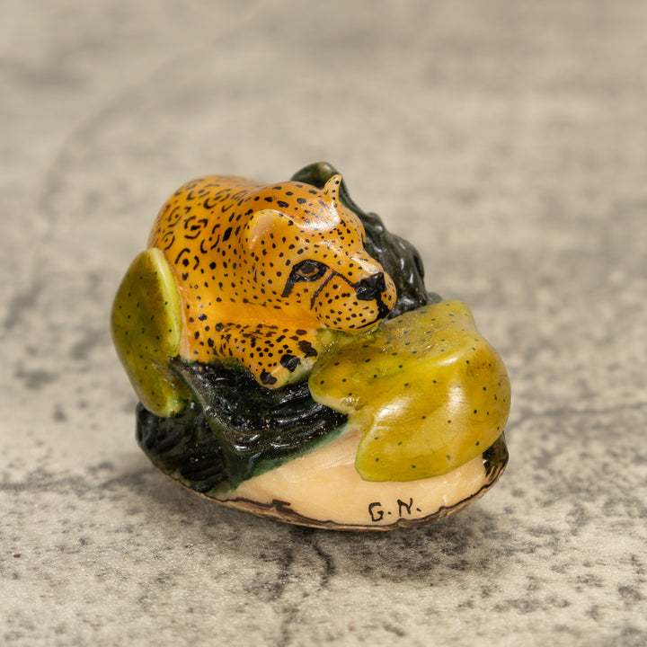 Ocelot Cat Tagua Nut Carving