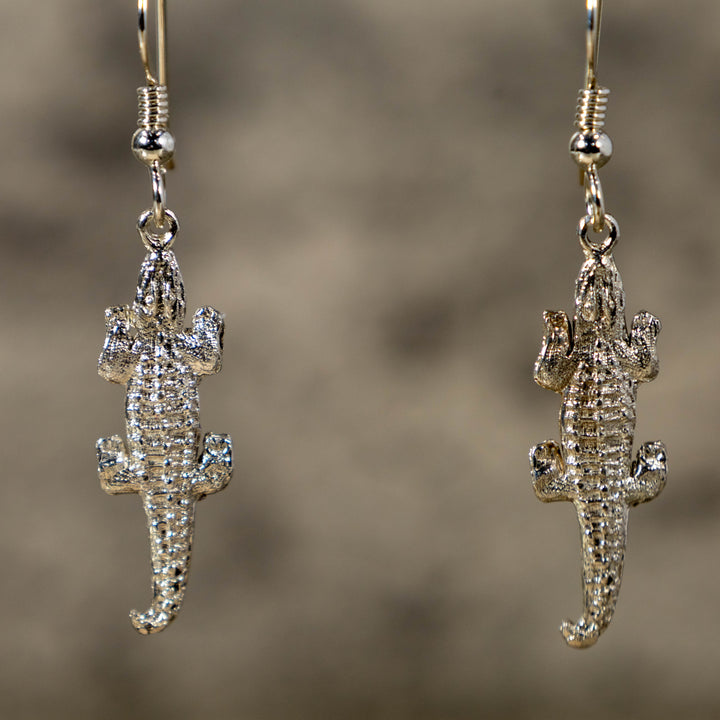 Sterling Silver Caiman Crocodile Earrings