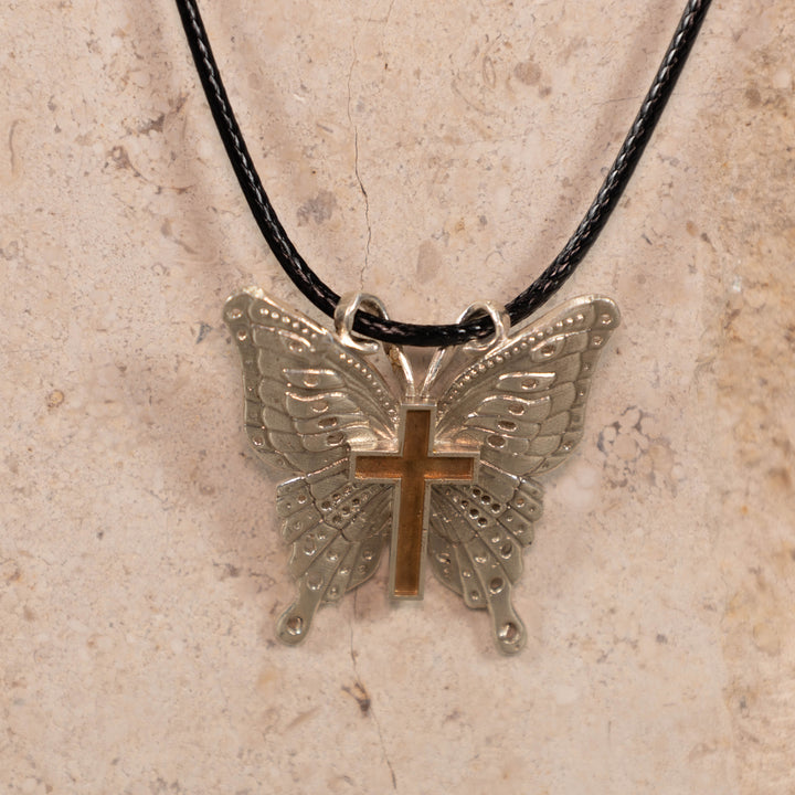 Sterling Silver Butterfly Pendant with Cross