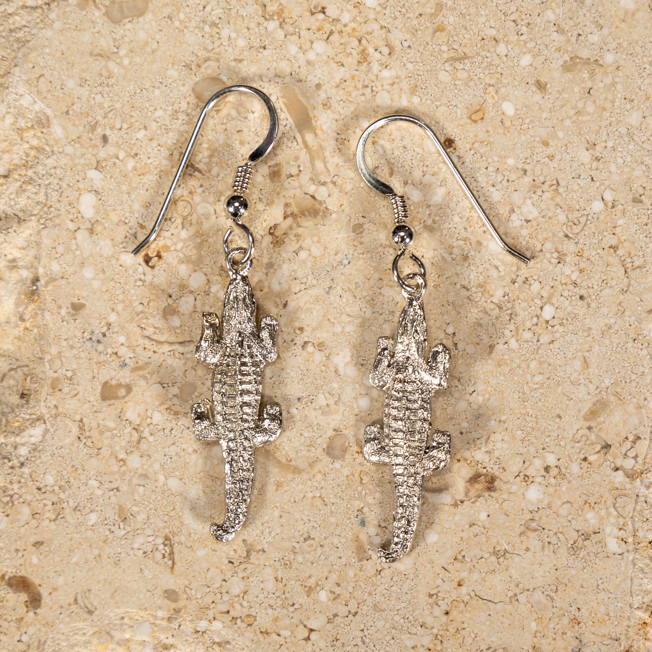 Sterling Silver Caiman Crocodile Earrings