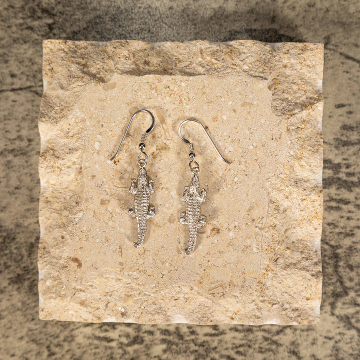 Sterling Silver Caiman Crocodile Earrings