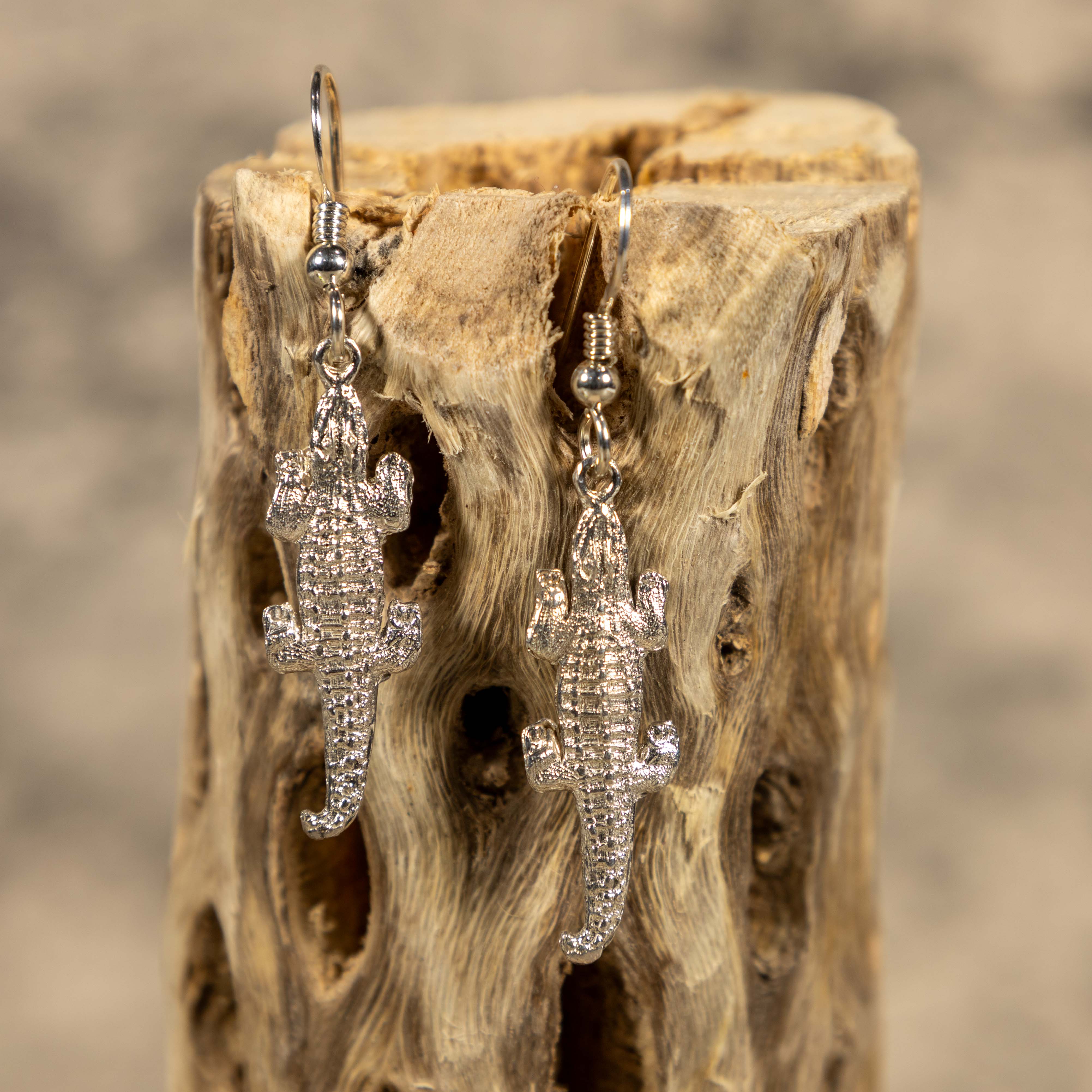 Sterling Silver Caiman Crocodile Earrings