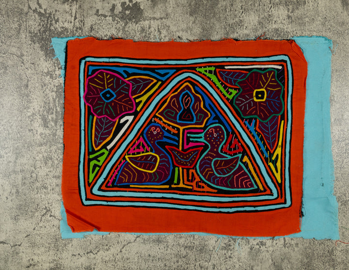 Orange And Turquoise Duck And Flower Mola
