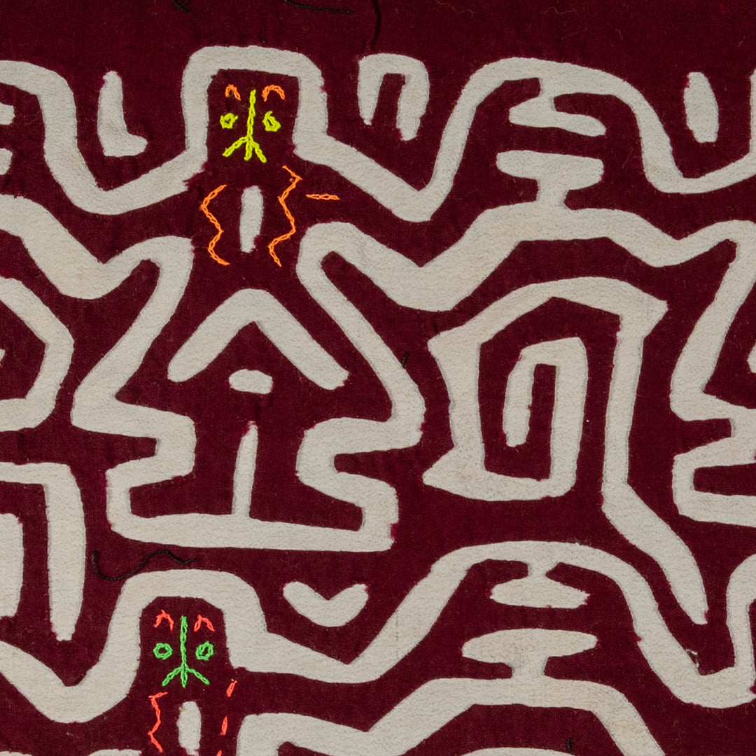 Maroon And White Conga Dancers Mola