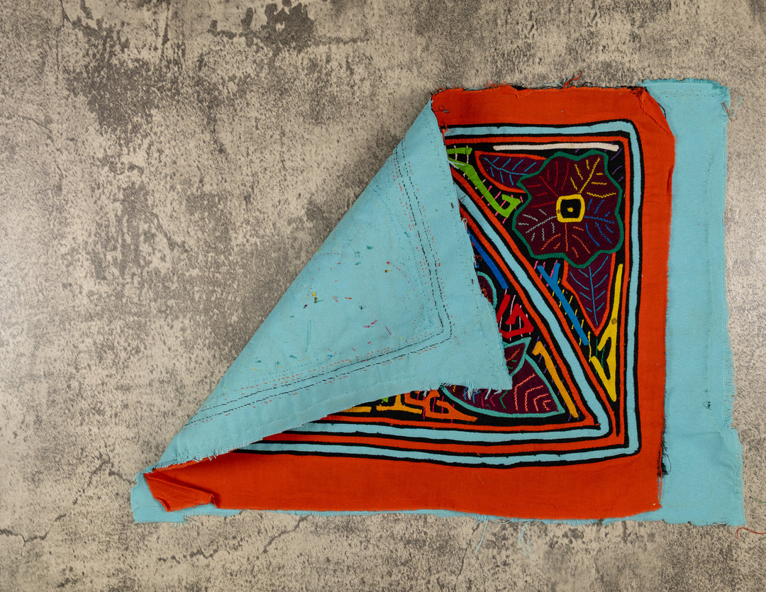 Orange And Turquoise Duck And Flower Mola