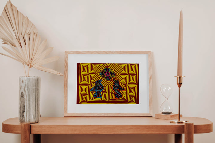 Maroon And Yellow Birds And Star Of Heaven Mola