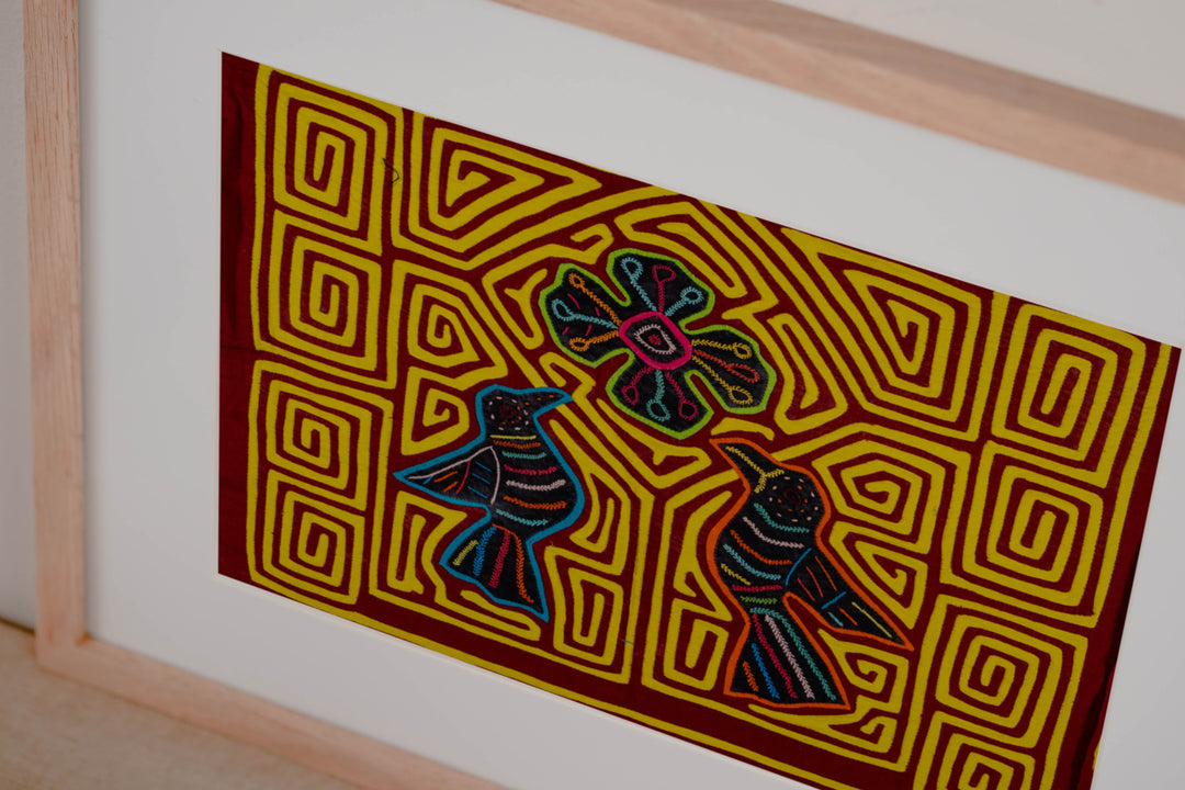 Maroon And Yellow Birds And Star Of Heaven Mola