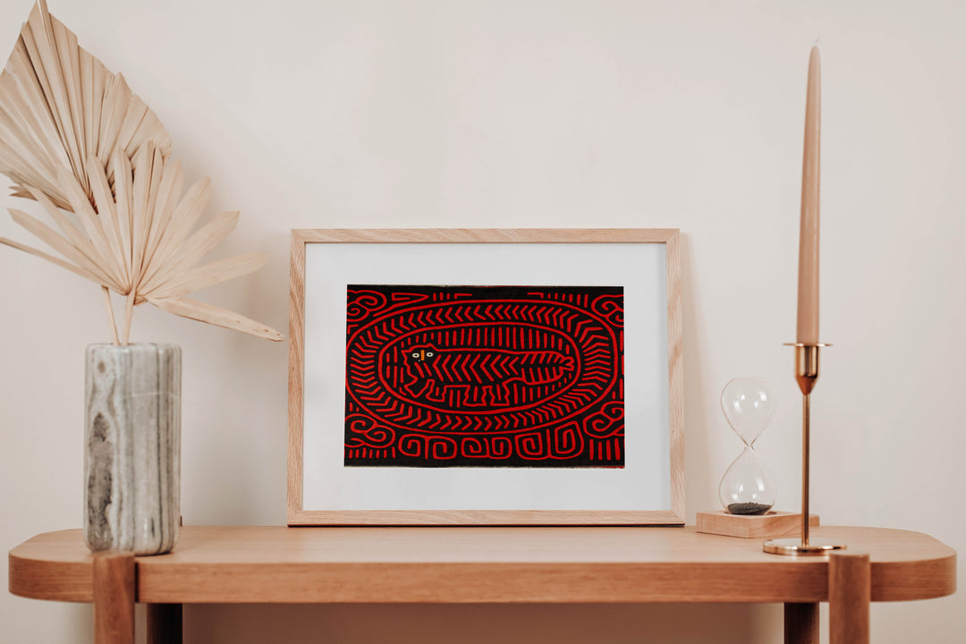 Black And Red Cheshire Cat Museum Quality Mola