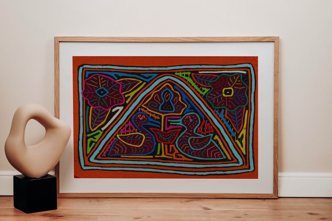 Orange And Turquoise Duck And Flower Mola