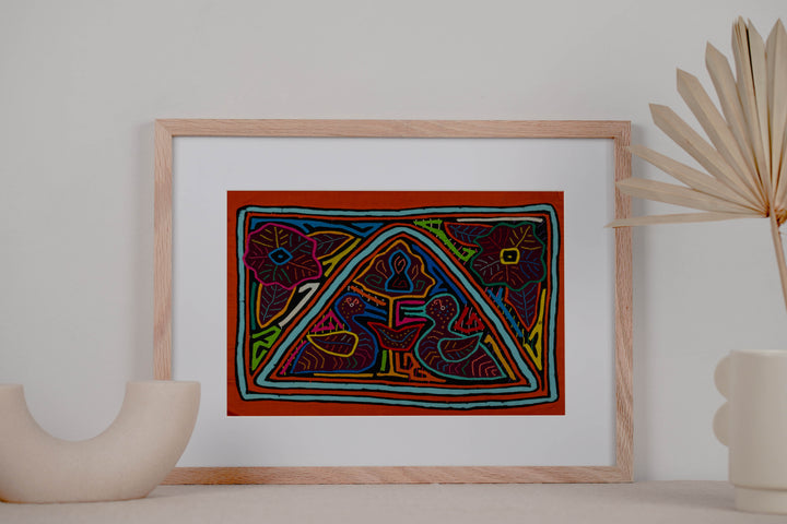Orange And Turquoise Duck And Flower Mola
