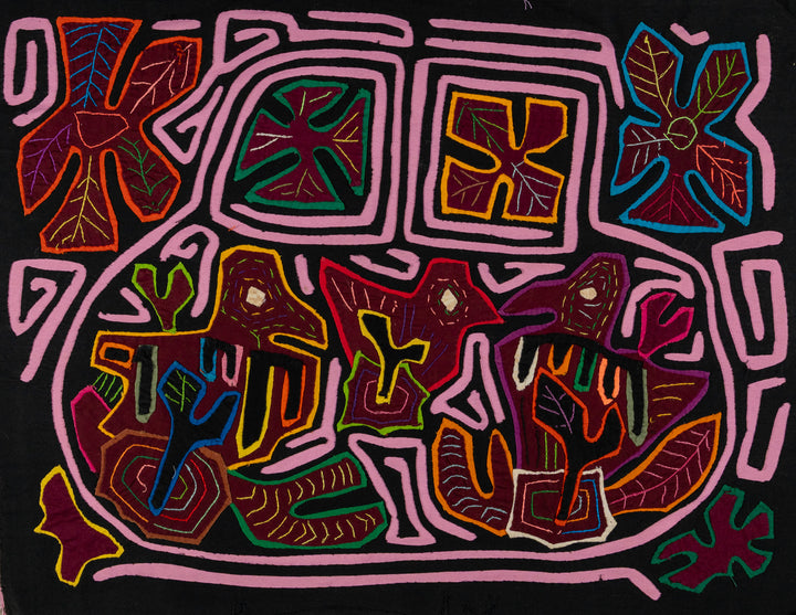 Black And Pink Snowflakes And Bush Birdies Mola