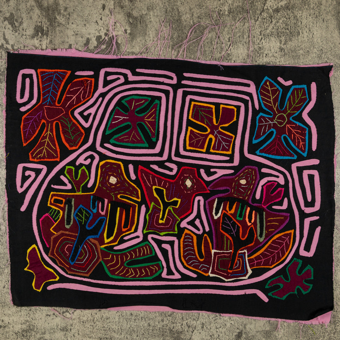 Black And Pink Snowflakes And Bush Birdies Mola