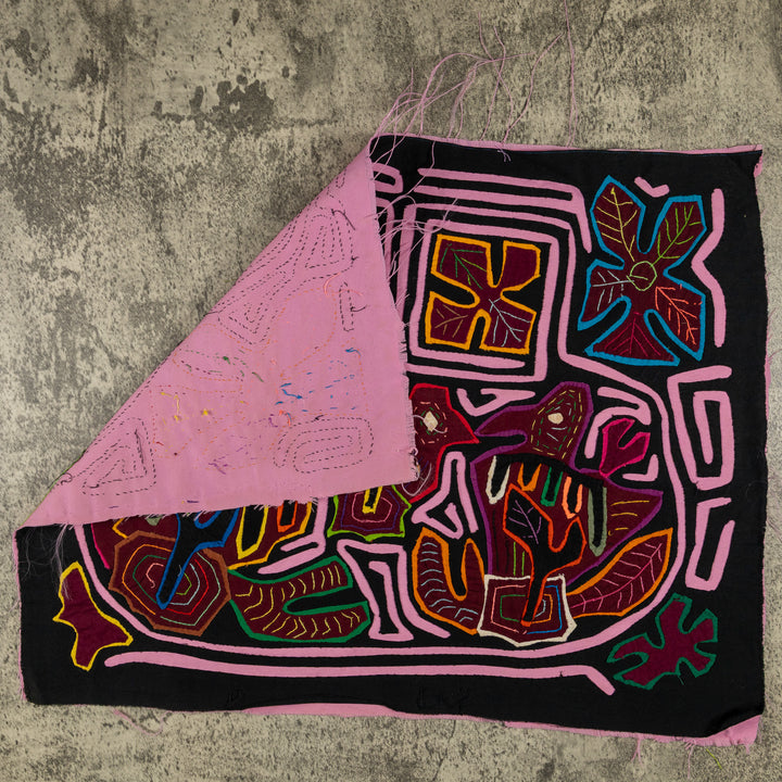 Black And Pink Snowflakes And Bush Birdies Mola