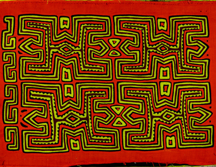 Orange And Chartreuse Pre-Columbian Design Mola