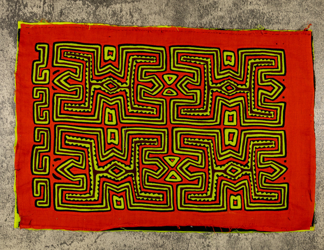 Orange And Chartreuse Pre-Columbian Design Mola