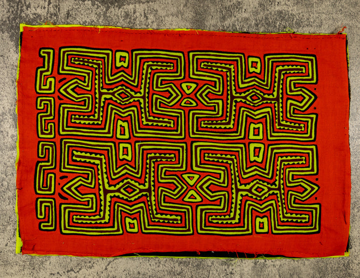 Orange And Chartreuse Pre-Columbian Design Mola