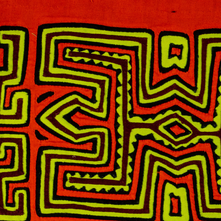 Orange And Chartreuse Pre-Columbian Design Mola