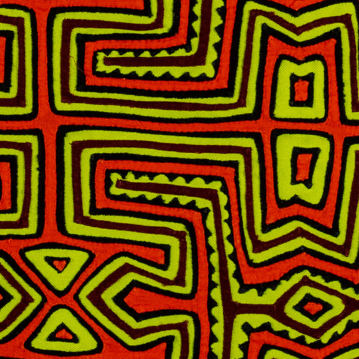 Orange And Chartreuse Pre-Columbian Design Mola