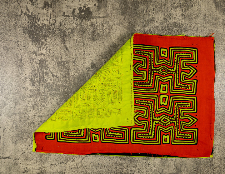 Orange And Chartreuse Pre-Columbian Design Mola