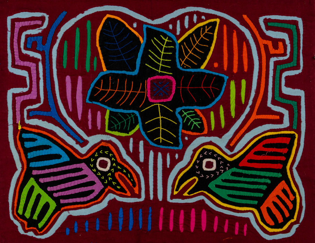 Maroon Heart Flower And Bird Mola