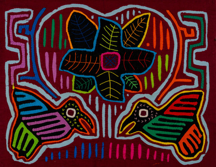 Maroon Heart Flower And Bird Mola