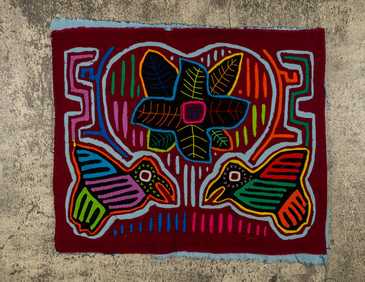 Maroon Heart Flower And Bird Mola