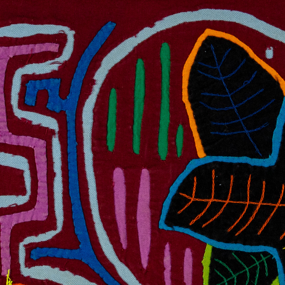 Maroon Heart Flower And Bird Mola
