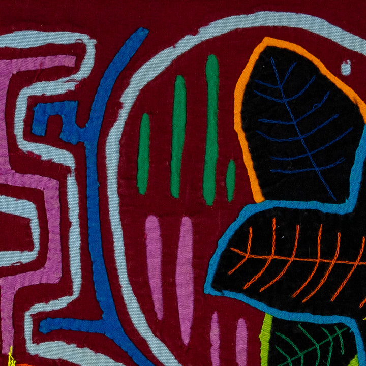Maroon Heart Flower And Bird Mola