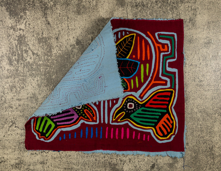 Maroon Heart Flower And Bird Mola