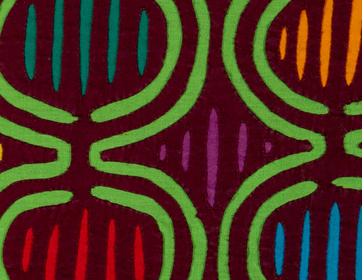 Burgundy And Green Twirling Dancer Mola