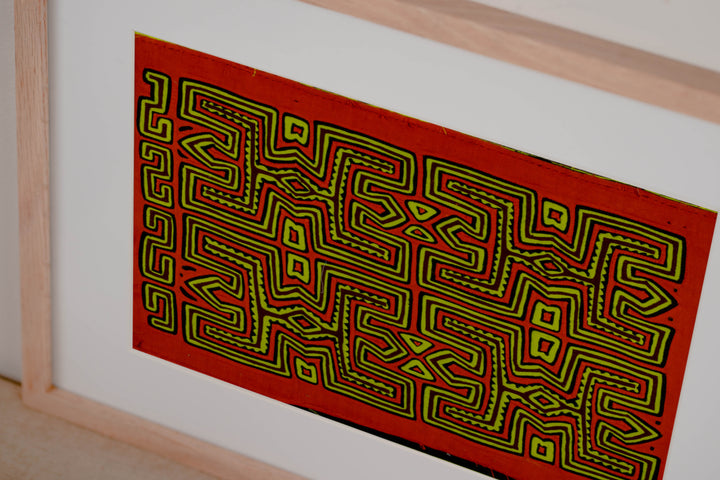 Orange And Chartreuse Pre-Columbian Design Mola