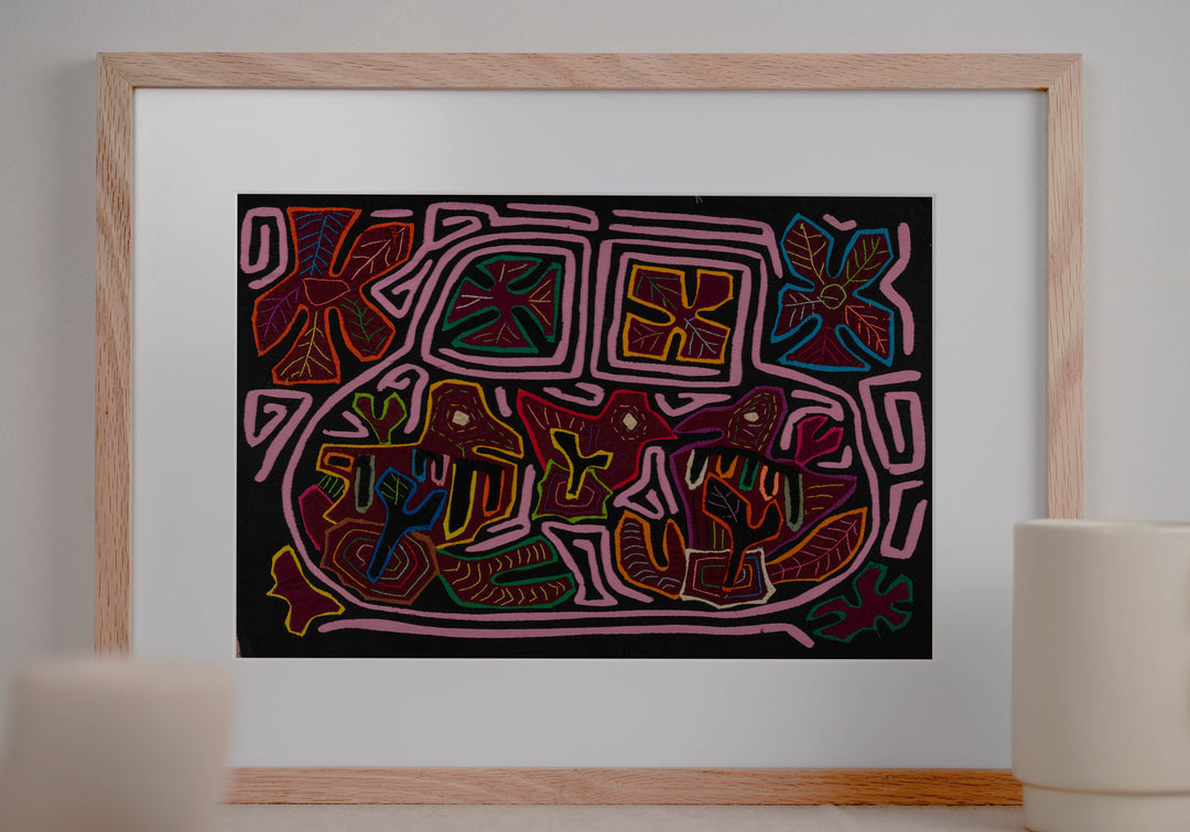 Black And Pink Snowflakes And Bush Birdies Mola