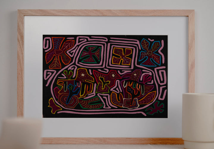 Black And Pink Snowflakes And Bush Birdies Mola