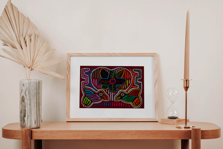 Maroon Heart Flower And Bird Mola