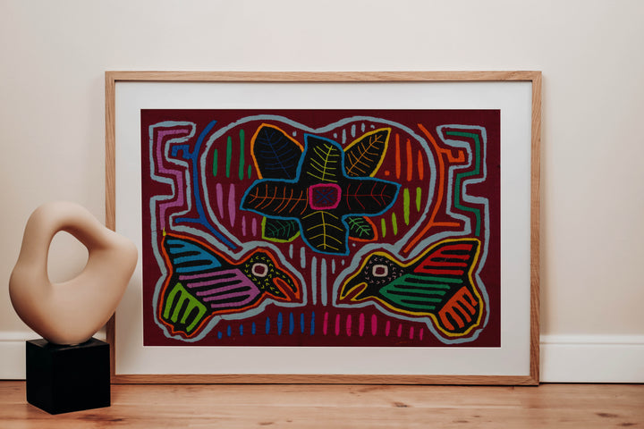 Maroon Heart Flower And Bird Mola