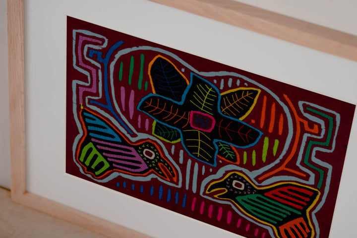 Maroon Heart Flower And Bird Mola