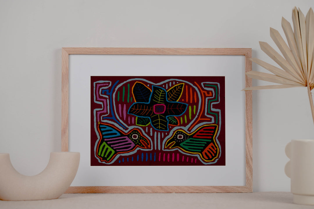 Maroon Heart Flower And Bird Mola