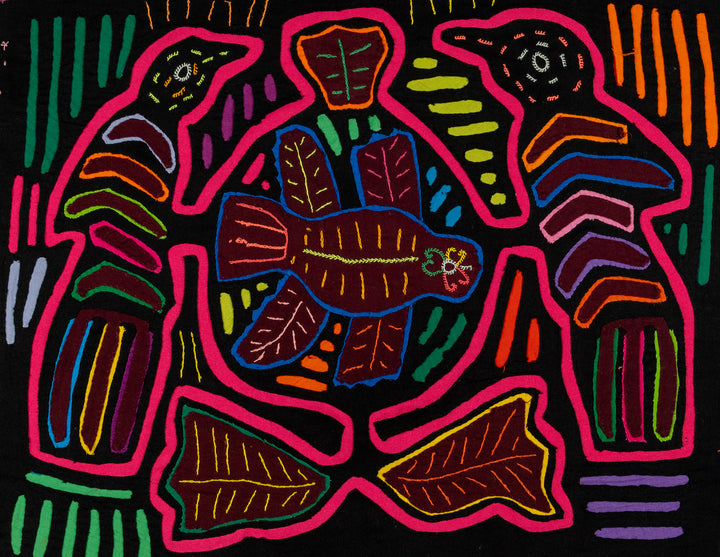 Black And Pink Bird And Turtle Wildlife Mola