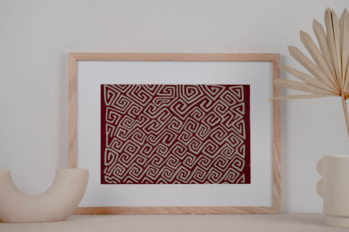 Burgundy And White Classic Greek Key Design Mola