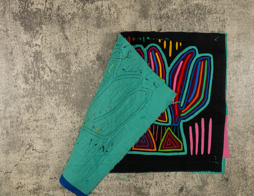 Black And Turquoise Chieftain Headdress Mola
