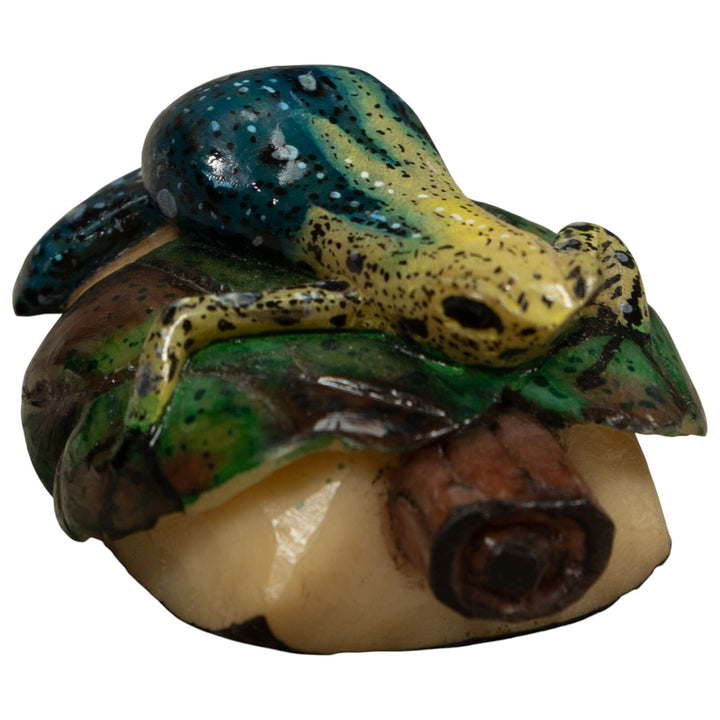 Blue And yellow Frog Tagua Carving