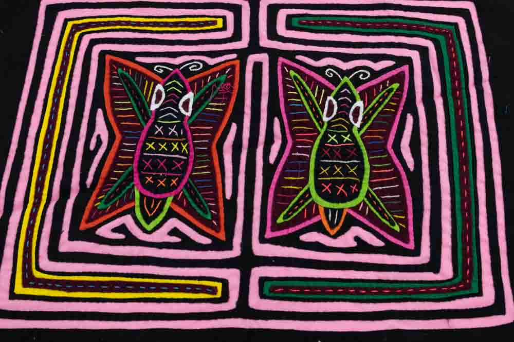 Kuna Indian Hand Sewn Pink Butterfly Design Mola Panama