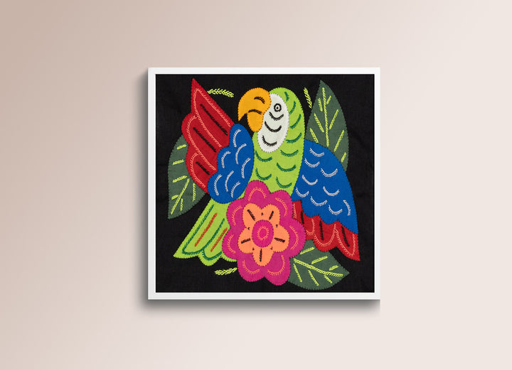 Green Blue And Red Parrot with Pink Flower Molita