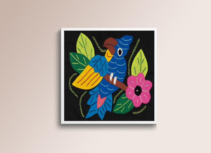 Blue Yellow and Red Parrot Bird with Flower Molita