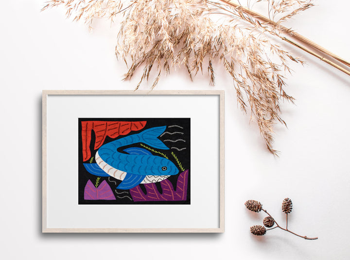 Blue And White Whale Among Ferns Molita